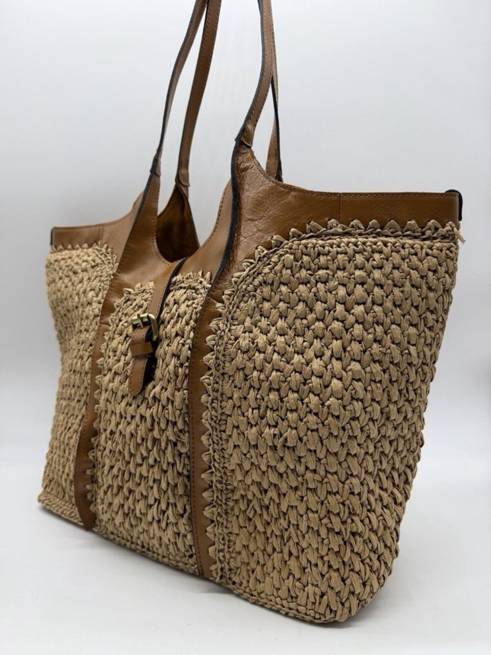 PATRICIA NASH Santorini woven straw & leather trim women's medium tote -Natural - Picture 9 of 13